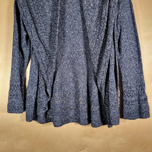 Charter Club Blue Multi Knit Open Cardigan Wide Collar Sweater Women Size M - Picture 9 of 10